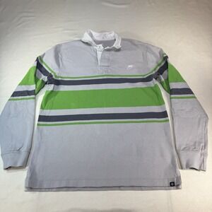 Nike Men's Rugby Shirt Long Sleeve Cotton Embroidered Logo Rare Vintage Large I7